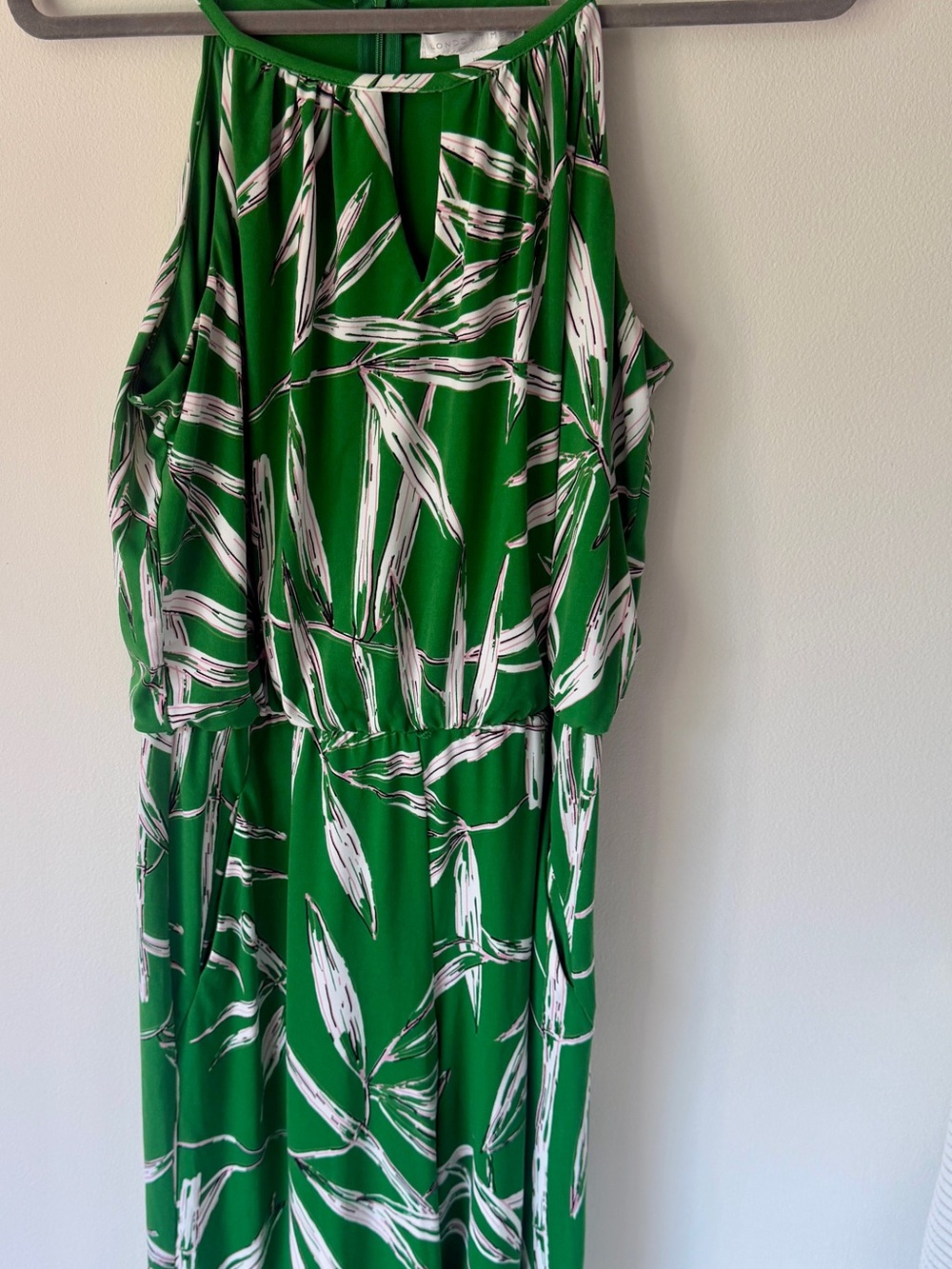 London Times Green,White & Light Oink Printed Halter Jumpsuit